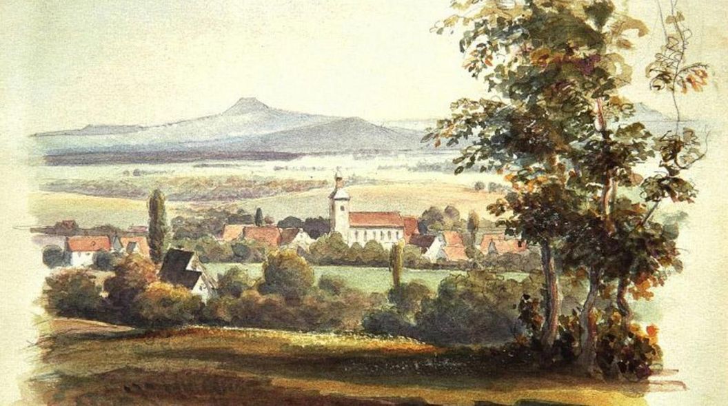 Bad Boll mit dem Hohenstaufen, Aquarell von Eduard von Kallee, 1876